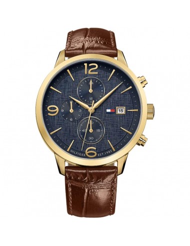 Tommy Hilfiger Men's Chronograph Watch - Blue Dial Brown Leather Strap | 1710359 en linge