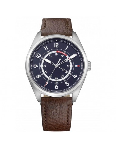 Tommy Hilfiger Men's Quartz Watch - Blue Dial Brown Leather Strap | 1791371 de pas cher