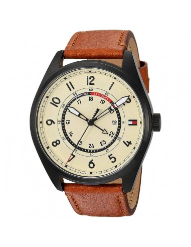 Tommy Hilfiger Men's Quartz Watch - Beige Dial Brown Leather Strap | 1791372 Les magasins à Paris