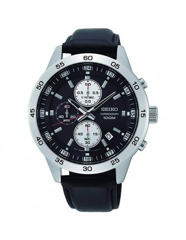 Seiko Men's Chronograph Watch - Black Dial Leather Strap | SKS649P1 Découvrez la collection