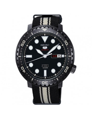 Seiko Men's Automatic Watch - 5 Sports Black and White Nylon Strap | SRPC67K1 d'Europe débarque