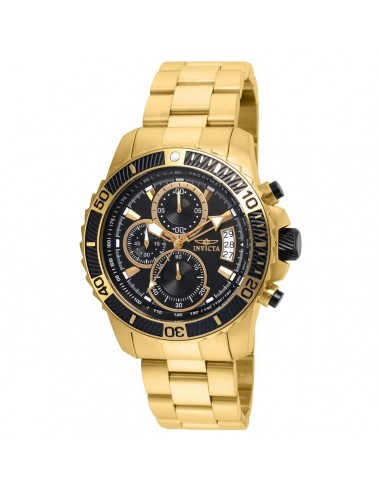 Invicta 22414 Men's Pro Diver Chronograph Black Dial Yellow Gold Steel Bracelet Watch ouvre sa boutique