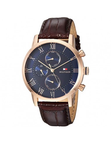 Tommy Hilfiger Men's Quartz Watch - Kane Blue Dial Brown Leather Strap | 1791399 Paris Déstockage Promo