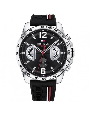 Tommy Hilfiger Men's Quartz Watch - Decker Day-Date Black Dial Rubber Strap | 1791473 Jusqu'à 80% De Réduction