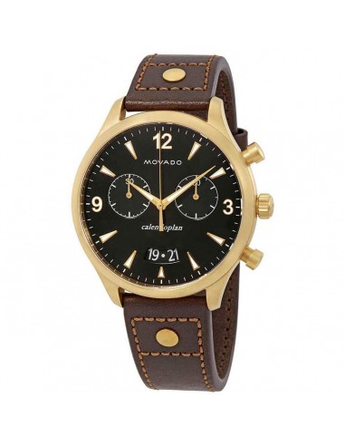 Movado Men's Chronograph Watch - Heritage Green Dial Brown Leather Strap | 3650031 les muscles