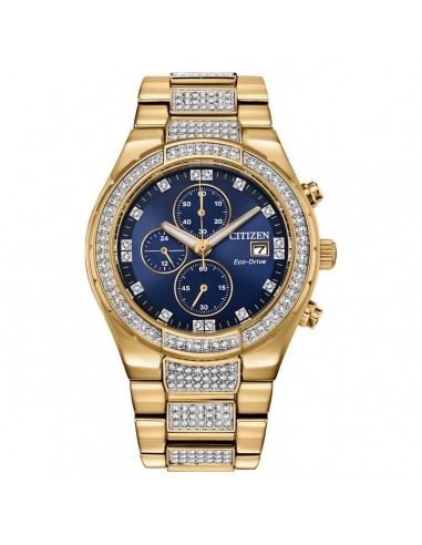 Citizen Men's Chronograph Watch - Crystal Blue Dial Yellow Gold Bracelet | CA0752-58L les ctes