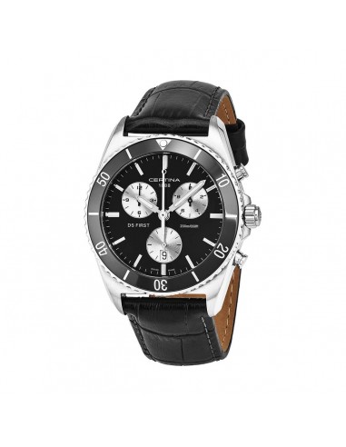 Certina Men's Chrono Watch - DS First Black Dial Leather Strap | C014.417.16.051.00 pas cher