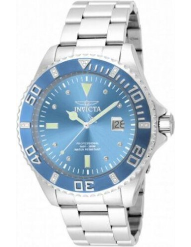 Invicta Men's Diamond Watch - Pro Diver Date Blue Dial Silver steel Bracelet | 17310 Venez acheter