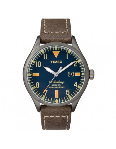 Timex Men's Quartz Watch - Waterbury Date Blue Dial Brown Leather Strap | TW2P83800 chez Cornerstreet bien 