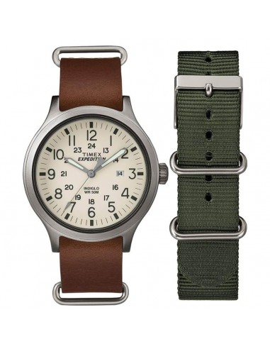 Timex Men's Quartz Watch - Expedition Scout Cream Dial Brown Leather Strap | TWG016100 En savoir plus