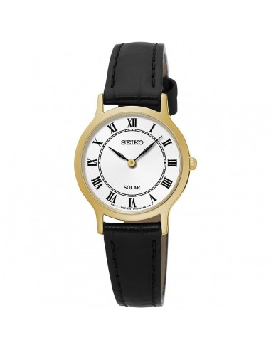 Seiko Women's Quartz Watch - Yellow Gold Case White Dial Black Leather Strap | SUP304 suggérées chez