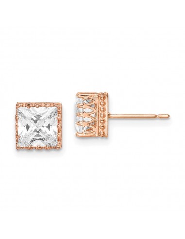 10k Tiara Collection 7mm Rose Gold Polished Square CZ Earrings Comparez et commandez 