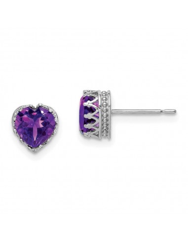 10k Tiara Collection White Gold Polished 6mm Heart Amethyst Earrings destockage