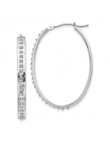 14k White Gold Diamond Fascination Oval Hinged Hoop Earrings une grave pollution 