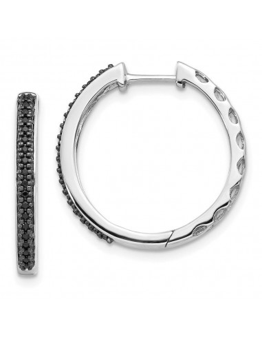 14K White Gold Black Diamond 2mm Hinged Hoop Earrings Les êtres humains sont 