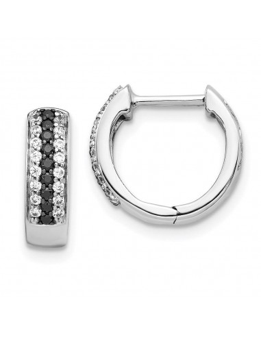 14k White Gold Black and White Diamond Hinged Hoop Earrings Véritable concentré