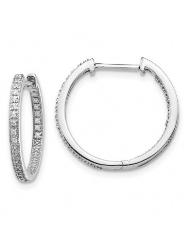 14K White Gold Polished Diamond In and Out Hinged Hoop Earrings basket pas cher