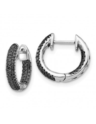 14k White Gold Black Diamond Hinged Hoop Earrings Venez acheter