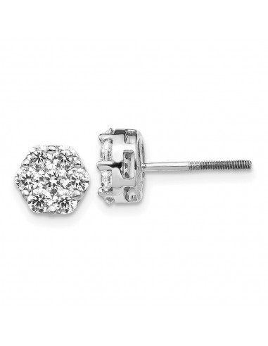 14k White Gold Diamond Cluster Screwback Earrings votre