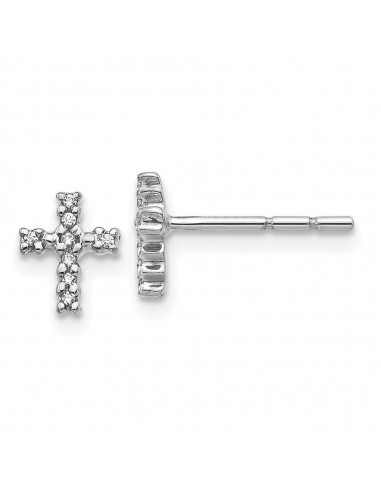 14K White Gold Polished Diamond Cross Post Earrings basket pas cher