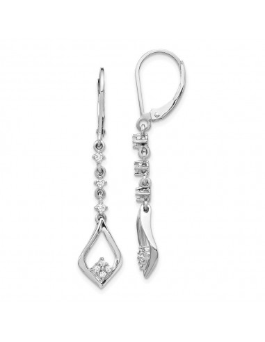 14k White Gold Diamond Leverback Earrings pas cheres