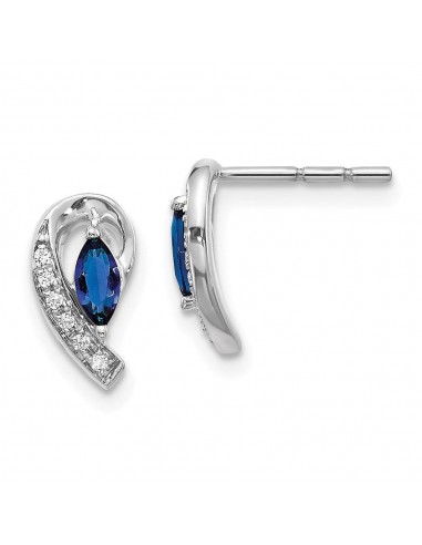 14K White Gold Diamond Sapphire Post Earrings à prix réduit toute l'année