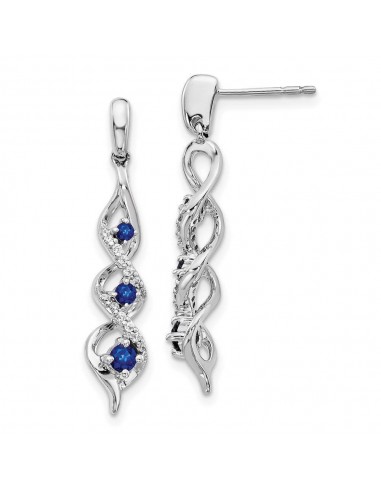 14k White Gold Diamond and Blue Sapphire Post Dangle Earrings les muscles