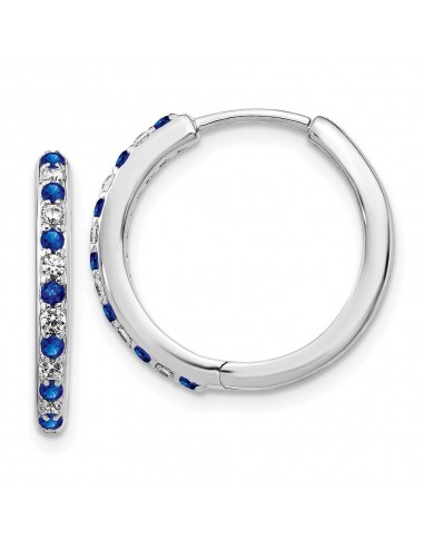 14k White Gold Diamond & Sapphire Hinged Hoop Earrings vente chaude votre 