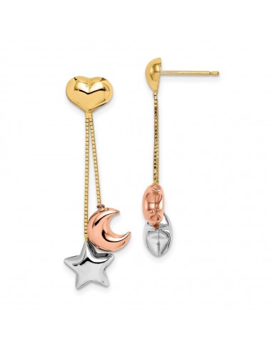 Madi K Kid's 14k  Tri-color Heart, Star & Moon Dangle Post Earrings pas cher chine