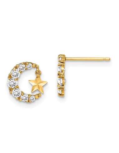 Madi K Kid's 14k  CZ Crescent Moon with D/C Star Dangle Post Earrings pour bénéficier 