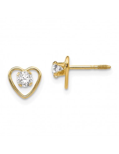 Madi K Kid's 14k  3mm White Zircon Birthstone Heart Earrings en ligne des produits 