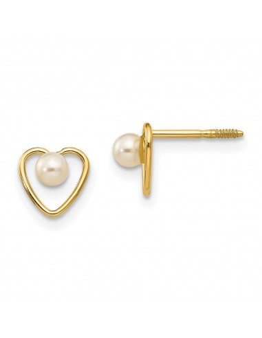 Madi K Kid's 14k  3mm FW Cultured Pearl Birthstone Heart Earrings en ligne des produits 