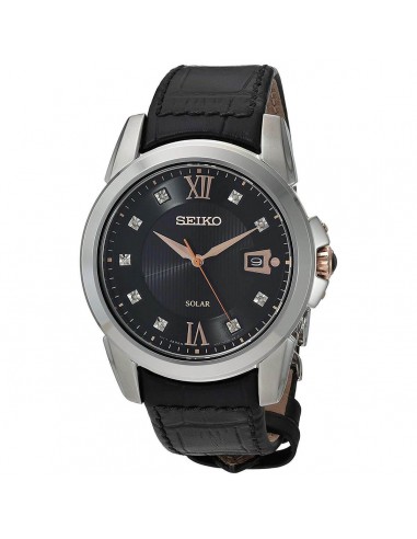 Seiko Men's Diamond Watch - Le Grand Sport Black Dial Leather Strap | SNE427 destockage