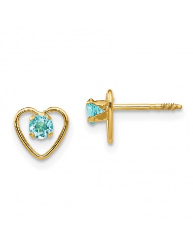 Madi K Kid's 14k  3mm Blue Zircon Birthstone Heart Earrings outlet