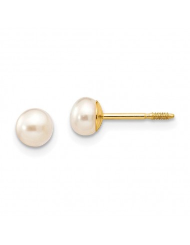 Madi K Kid's 14K  4-5mm White Round FW Cultured Pearl Stud Post Screwback Earrings Pour