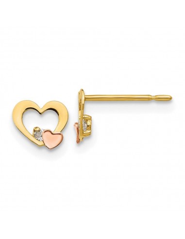 Madi K Kid's 14k Yellow & Rose Gold  CZ  Heart Post Earrings Véritable concentré