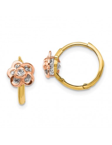 Madi K Kid's 14k Yellow & Rose Gold  CZ Flower Hinged Hoop Earrings est présent 