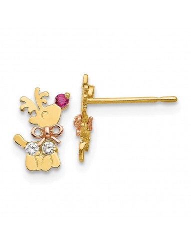 Madi K Kid's 14k Yellow & Rose Gold  CZ  Reindeer Post Earrings Livraison rapide