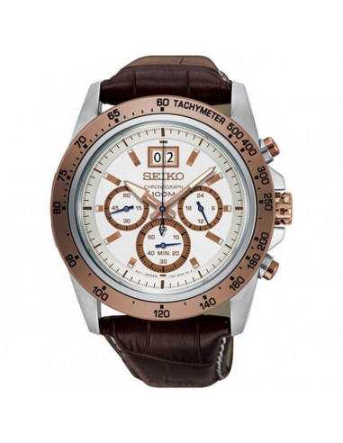 Seiko Men's Chronograph Watch - Lord White and Rose Gold Dial Leather Strap | SPC246P1 Toutes les collections ici