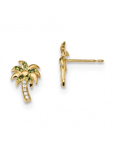 Madi K Kid's 14k  Green & Clear CZ Palm Tree Post Earrings de pas cher