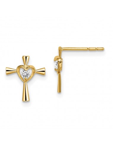 Madi K Kid's 14k  CZ Cross with Heart Post Earrings pas cher