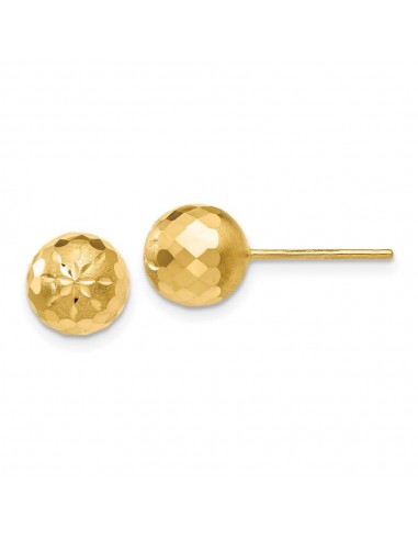 14k 8mm Diamond-cut Mirror Ball Post Earrings français