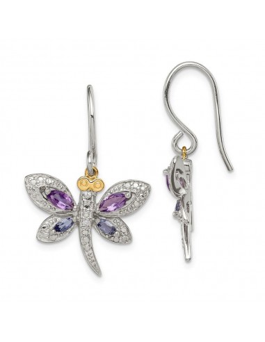 Sterling Silver & 14K Amethyst and Iolite and Diamond Dragonfly Earrings ouvre sa boutique