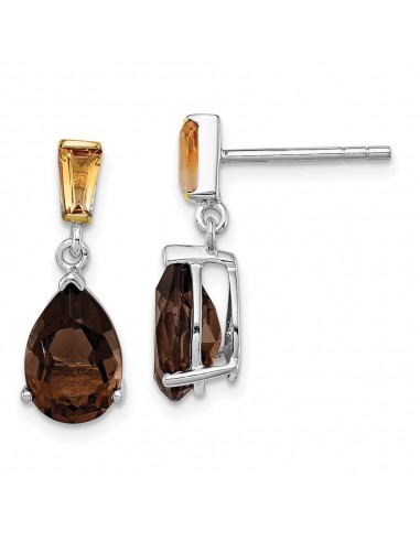 SS & 14K Accent Rhodium Plated Smoky Quartz and Citrine Earrings solde