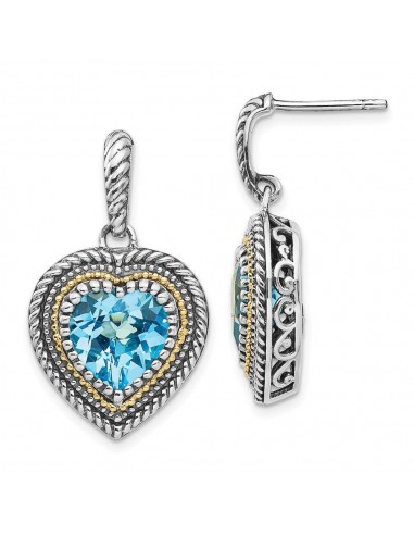 Sterling Silver w/14k Lt Swiss Blue Topaz Heart Dangle Post Earrings les muscles