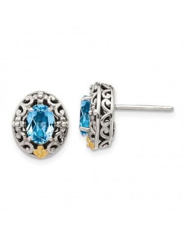 Sterling Silver w/ 14K Accent Light Swiss Blue Topaz Post Earrings Fin de série