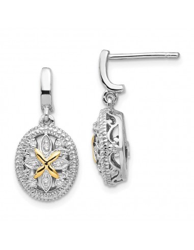 Sterling Silver w/14k Diamond Earrings pas cher