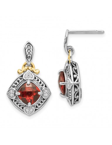 Sterling Silver w/14k Diamond & Garnet Earrings pas chere