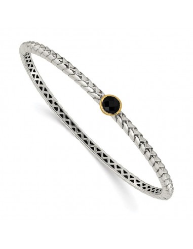 Sterling Silver w/14k Antiqued 6mm Onyx Bangle Bracelet Les magasins à Paris et en Île-de-France