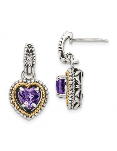 Sterling Silver w/14k Antiqued Amethyst Heart Post Dangle Earrings pour bénéficier 